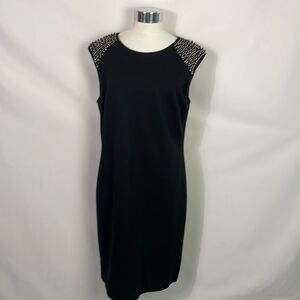 Carmen Marc Valvo Black With Beaded Shoulders Dress